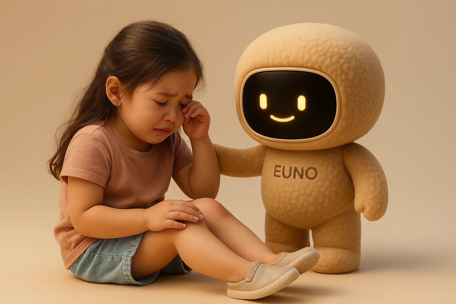 Enfant en interaction émotionnelle douce avec Euno